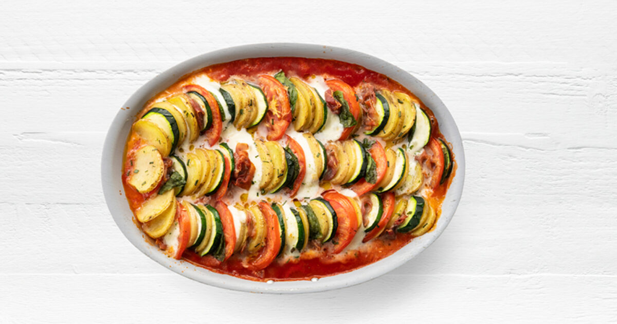 Prepare to be surprised | Potato, tomato and mozzarella bake